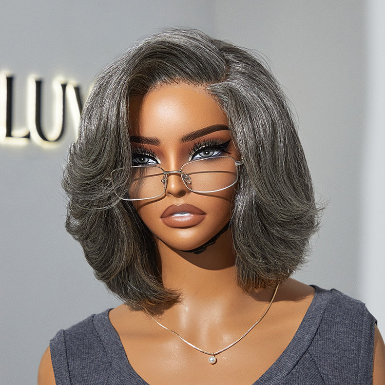 New Customers Only | Boss Vibe Salt & Pepper Layered Bob / Body Wave Glueless Pre-Cut Minimalist Lace Grey Wig - Image 6