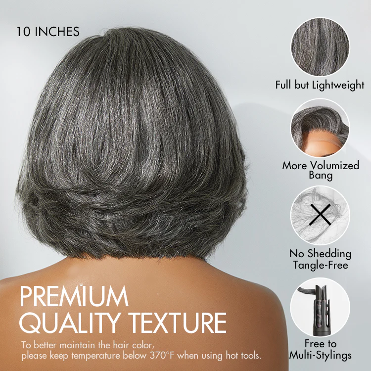 New Customers Only | Boss Vibe Salt & Pepper Layered Bob / Body Wave Glueless Pre-Cut Minimalist Lace Grey Wig - Image 9