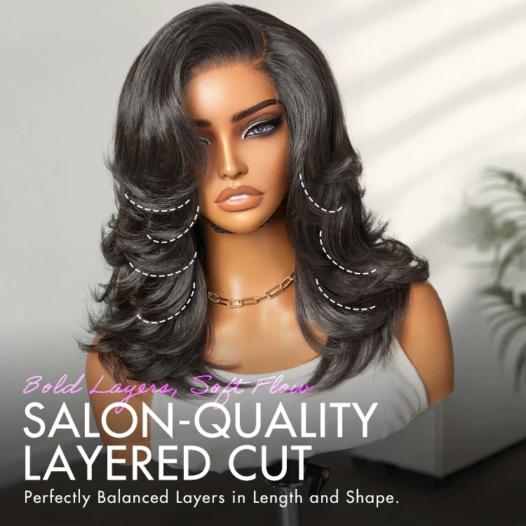 New Customers Only | Effortlessly Chic Layered Haircut Wavy Glueless HD Minimalist Lace Short Wig - Image 3