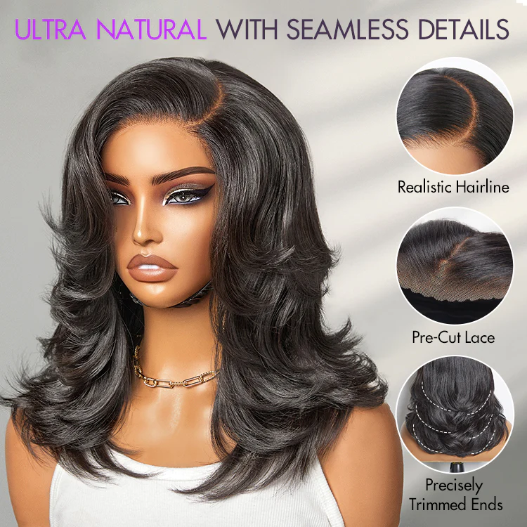 New Customers Only | Effortlessly Chic Layered Haircut Wavy Glueless HD Minimalist Lace Short Wig - Image 5