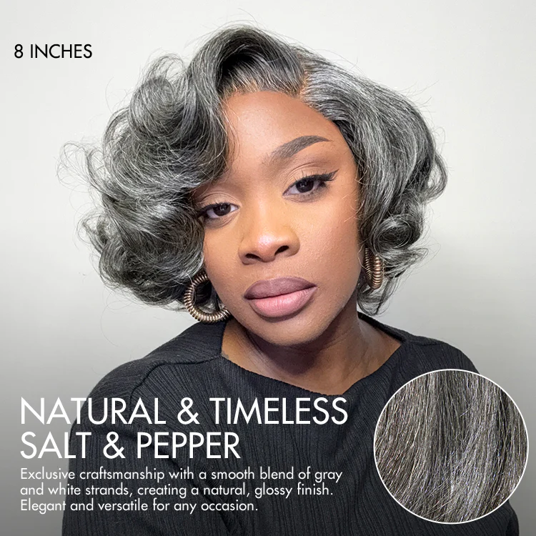 New Customers Only | Mature Boss Salt and Pepper Bouncy Egg Curls Glueless Minimalist HD Lace Grey Wig - Image 3