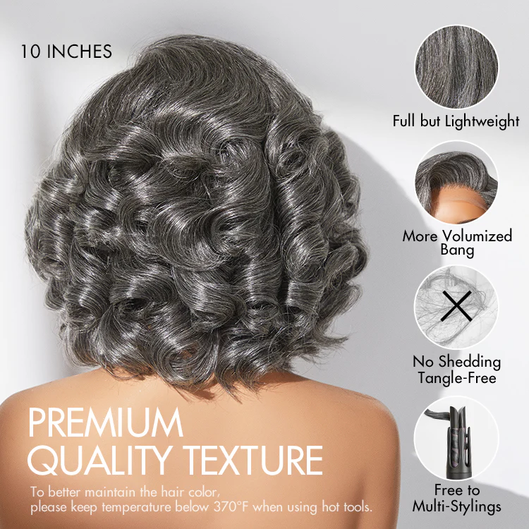 New Customers Only | Mature Boss Salt and Pepper Bouncy Egg Curls Glueless Minimalist HD Lace Grey Wig - Image 6