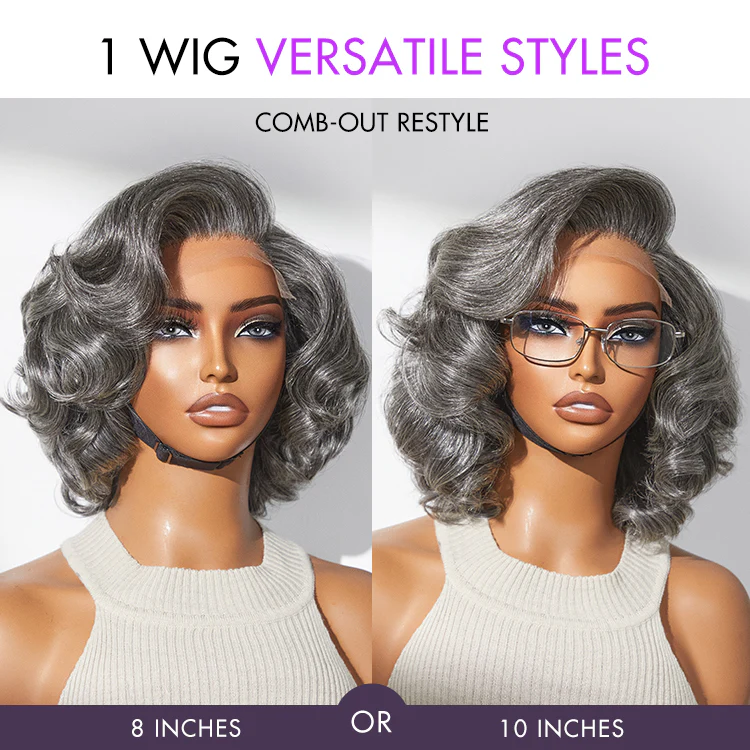 New Customers Only | Mature Boss Salt and Pepper Bouncy Egg Curls Glueless Minimalist HD Lace Grey Wig - Image 7