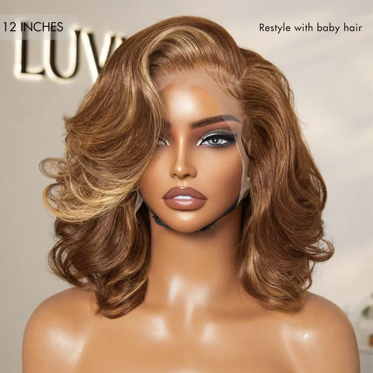 New Customers Only | PreMax Wigs - Honey Blonde Highlight / Natural Black / Ombre Blonde Bouncy Body Wave Glueless 13x4 Frontal Lace Human Hair Wig - Image 3