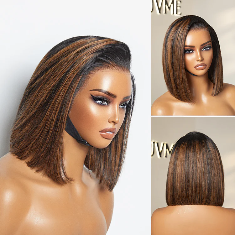 New Customers Only | PreMax Wigs | Super Natural Hairline Silky Blunt Cut Bob Glueless 13x4 Frontal Lace Human Hair Short Wig Pre-Cut Lace - Image 12