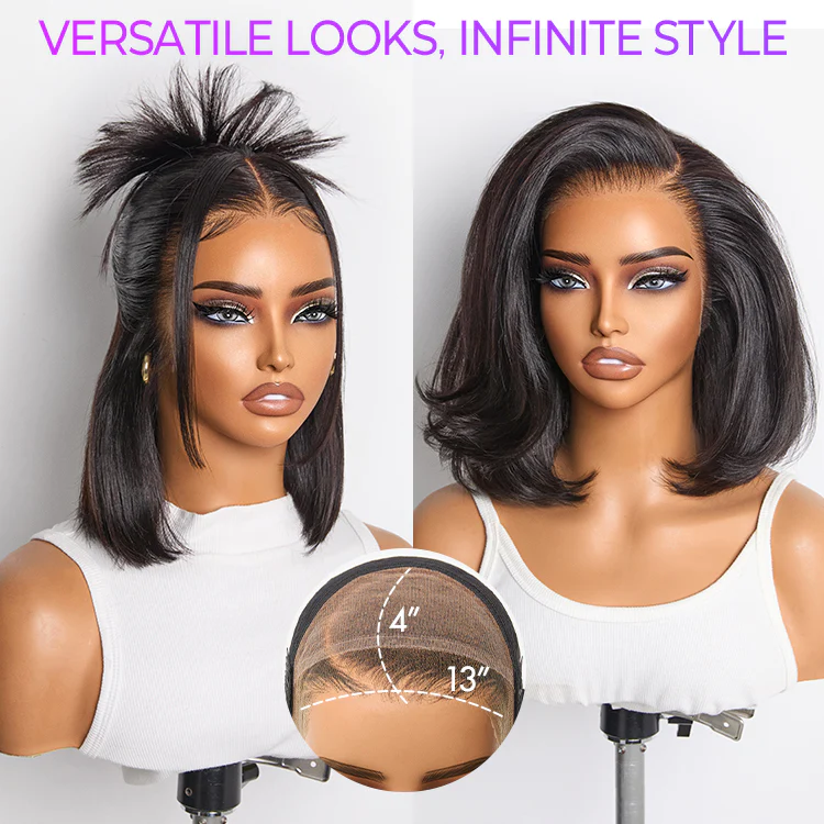 New Customers Only | PreMax Wigs | Super Natural Hairline Silky Blunt Cut Bob Glueless 13x4 Frontal Lace Human Hair Short Wig Pre-Cut Lace - Image 7