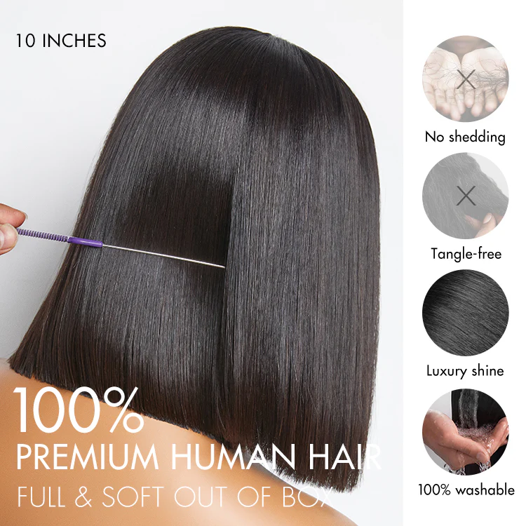 New Customers Only | PreMax Wigs | Super Natural Hairline Silky Blunt Cut Bob Glueless 13x4 Frontal Lace Human Hair Short Wig Pre-Cut Lace - Image 9