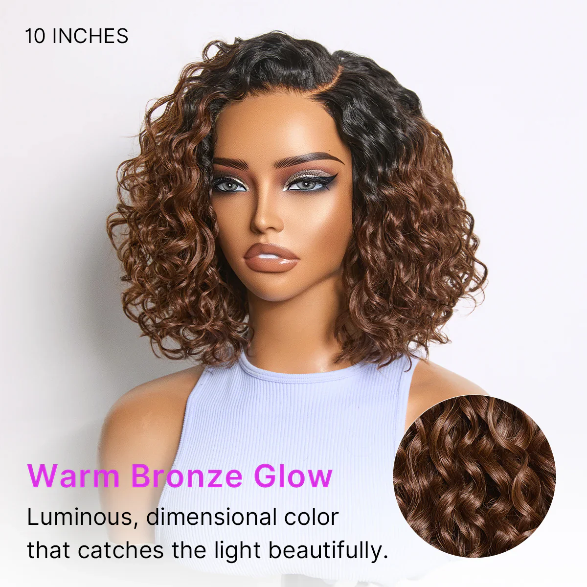New Customers Only | Ready to Go Blonde Highlight / Natural Black  / Ombre Brown Water Wave Short Curly Bob Wig Glueless Minimalist HD Lace Wig Pre-Cut Lace - Image 10