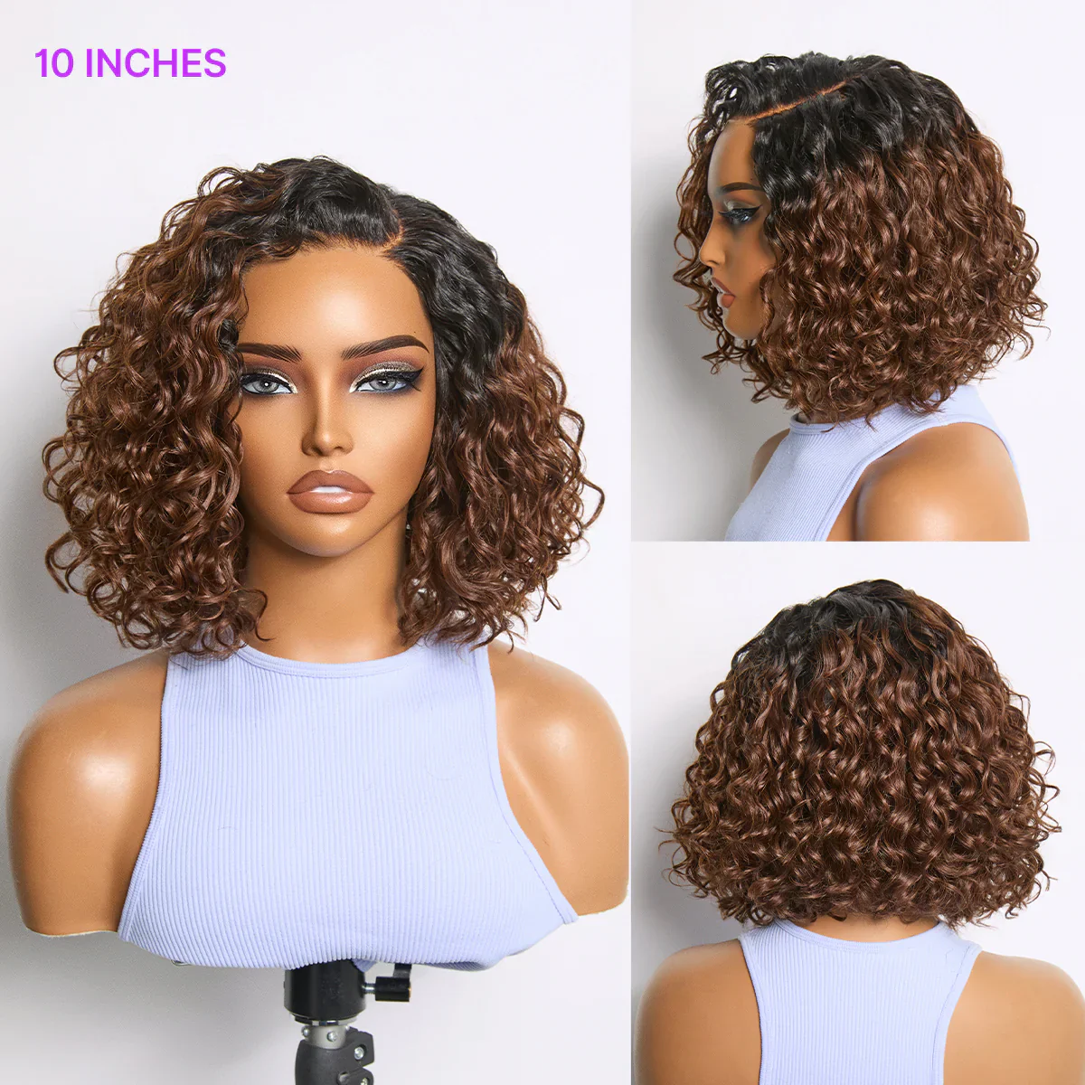 New Customers Only | Ready to Go Blonde Highlight / Natural Black  / Ombre Brown Water Wave Short Curly Bob Wig Glueless Minimalist HD Lace Wig Pre-Cut Lace - Image 11