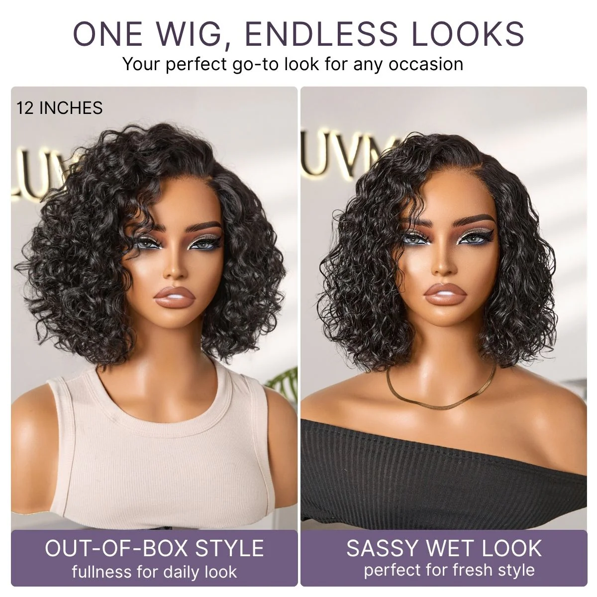 New Customers Only | Ready to Go Blonde Highlight / Natural Black  / Ombre Brown Water Wave Short Curly Bob Wig Glueless Minimalist HD Lace Wig Pre-Cut Lace - Image 17
