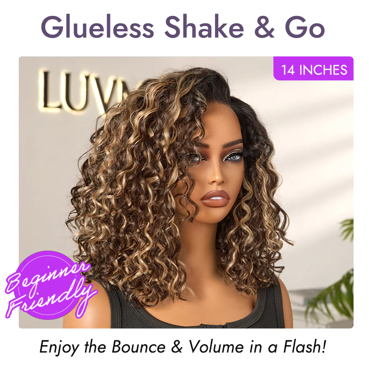 New Customers Only | Ready to Go Blonde Highlight / Natural Black  / Ombre Brown Water Wave Short Curly Bob Wig Glueless Minimalist HD Lace Wig Pre-Cut Lace - Image 3
