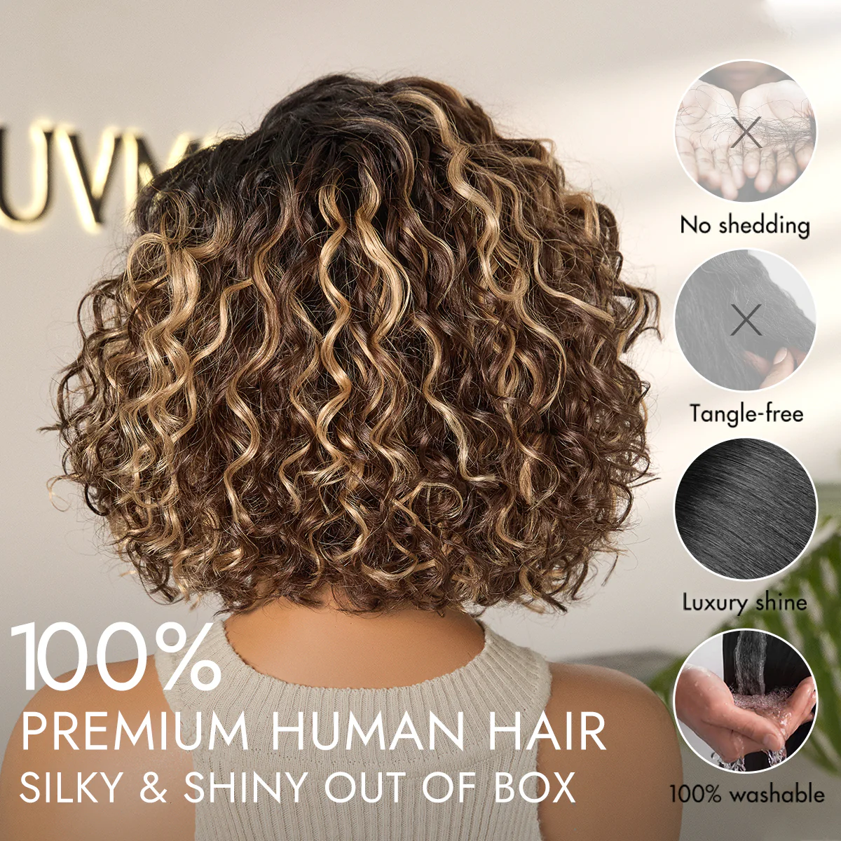 New Customers Only | Ready to Go Blonde Highlight / Natural Black  / Ombre Brown Water Wave Short Curly Bob Wig Glueless Minimalist HD Lace Wig Pre-Cut Lace - Image 5