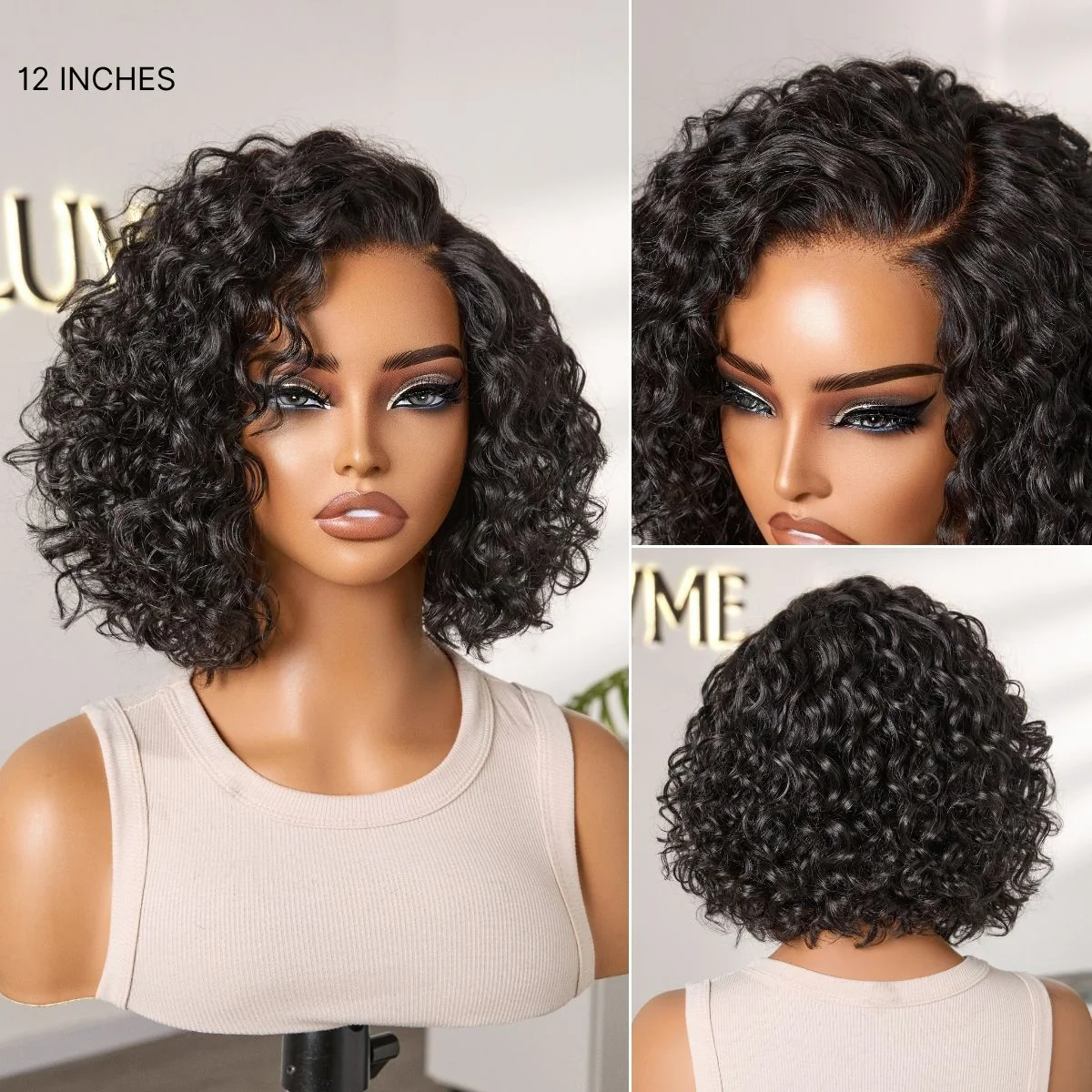 New Customers Only | Ready to Go Blonde Highlight / Natural Black  / Ombre Brown Water Wave Short Curly Bob Wig Glueless Minimalist HD Lace Wig Pre-Cut Lace - Image 8