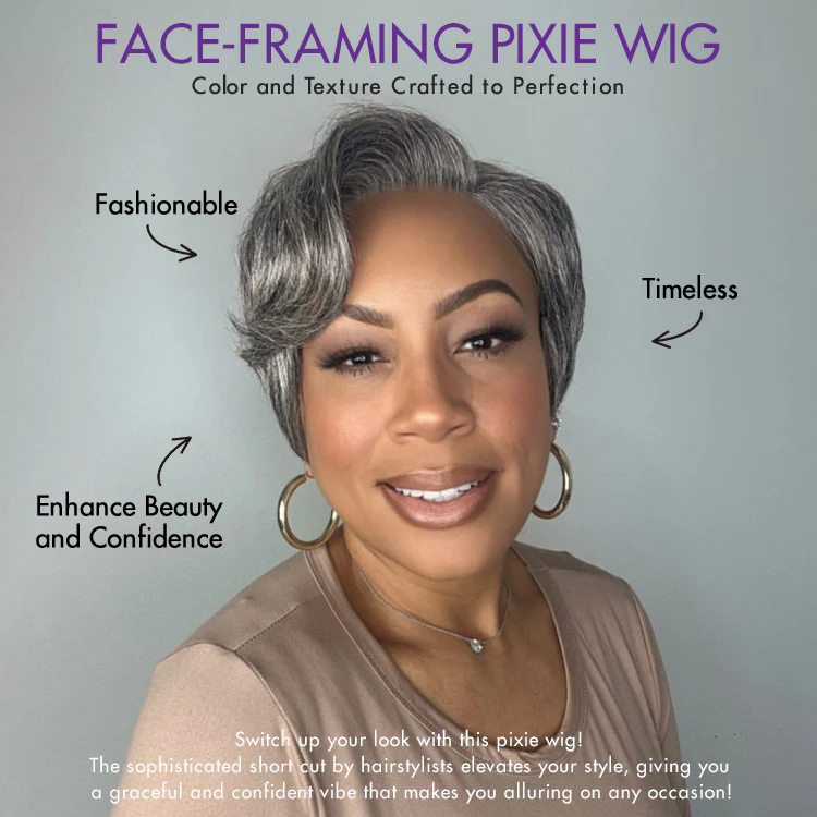 New Customers Only | Salt and Pepper Short Pixie Cut Wig Glueless Minimalist HD Lace Grey Wig Pre-Cut Lace - Image 4