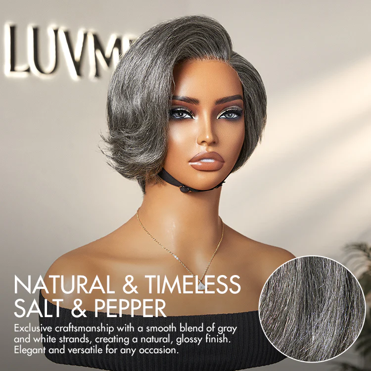 New Customers Only | Salt and Pepper Short Pixie Cut Wig Glueless Minimalist HD Lace Grey Wig Pre-Cut Lace - Image 5