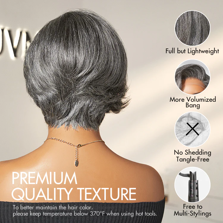 New Customers Only | Salt and Pepper Short Pixie Cut Wig Glueless Minimalist HD Lace Grey Wig Pre-Cut Lace - Image 7