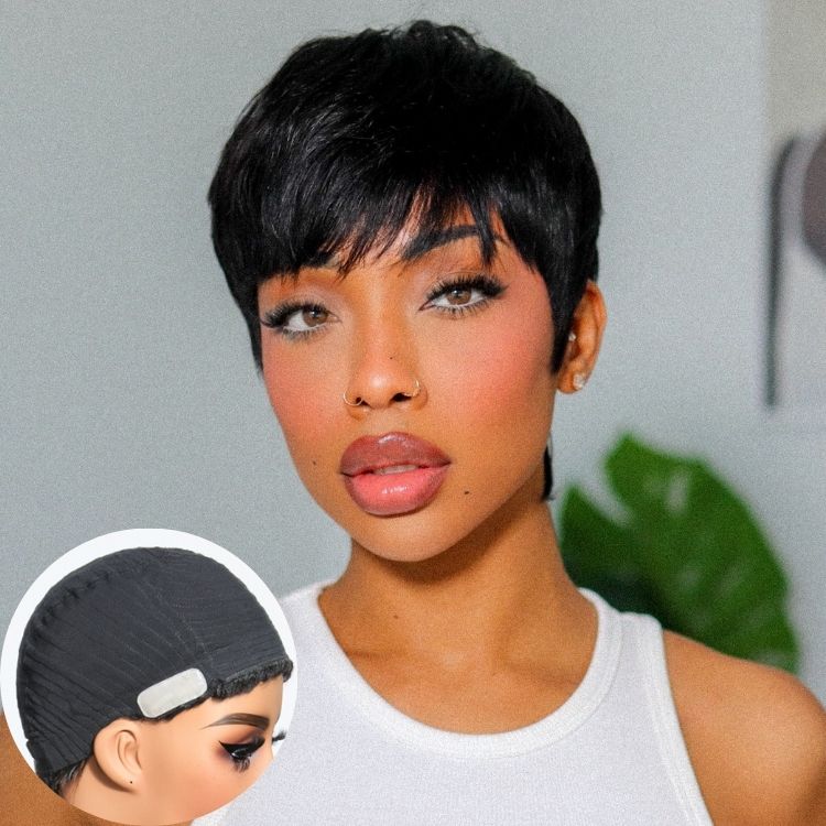 New Customers Only | Throw On & Go Brown Highlight Short Curly with Bangs Wig Ultra Comfort Cotton Cap Glueless Hair Loss Friendly Wig - Image 10