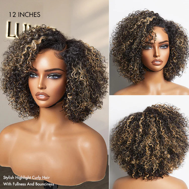 New Customers Only | Trendy Short Cut Curly Minimalist HD Lace Glueless Side Part Wig 100% Human Hair Pre-Cut Lace - Image 12