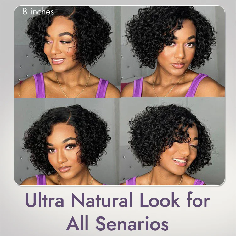 New Customers Only | Trendy Short Cut Curly Minimalist HD Lace Glueless Side Part Wig 100% Human Hair Pre-Cut Lace - Image 5