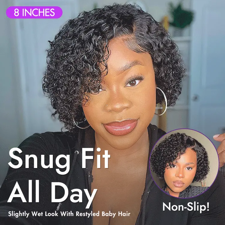 New Customers Only | Trendy Short Cut Curly Minimalist HD Lace Glueless Side Part Wig 100% Human Hair Pre-Cut Lace - Image 6