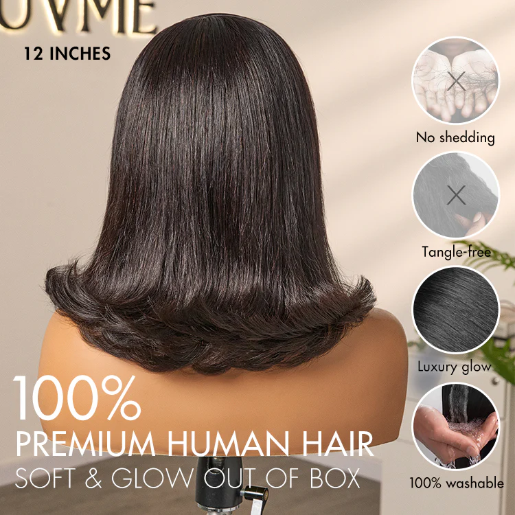 Retro 90s Flip Ends Bob Cut Wig Glueless 13x4 Frontal Lace Human Hair Wig - Image 10