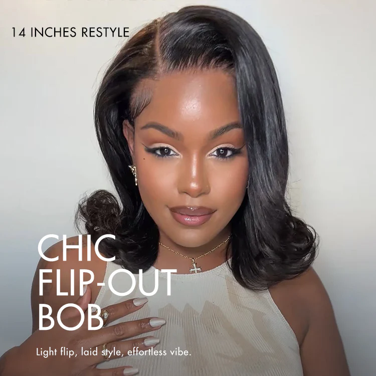 Retro 90s Flip Ends Bob Cut Wig Glueless 13x4 Frontal Lace Human Hair Wig - Image 4