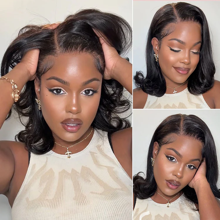 Retro 90s Flip Ends Bob Cut Wig Glueless 13x4 Frontal Lace Human Hair Wig - Image 5