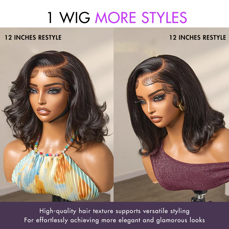 Retro 90s Flip Ends Bob Cut Wig Glueless 13x4 Frontal Lace Human Hair Wig - Image 7