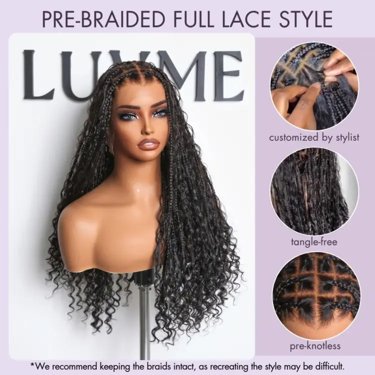Special Offer | Flexi-Fit Invisi Drawstring Cap Full Lace Knotless Boho Curls Braided Long Wig Super Natural Scalp - Image 11