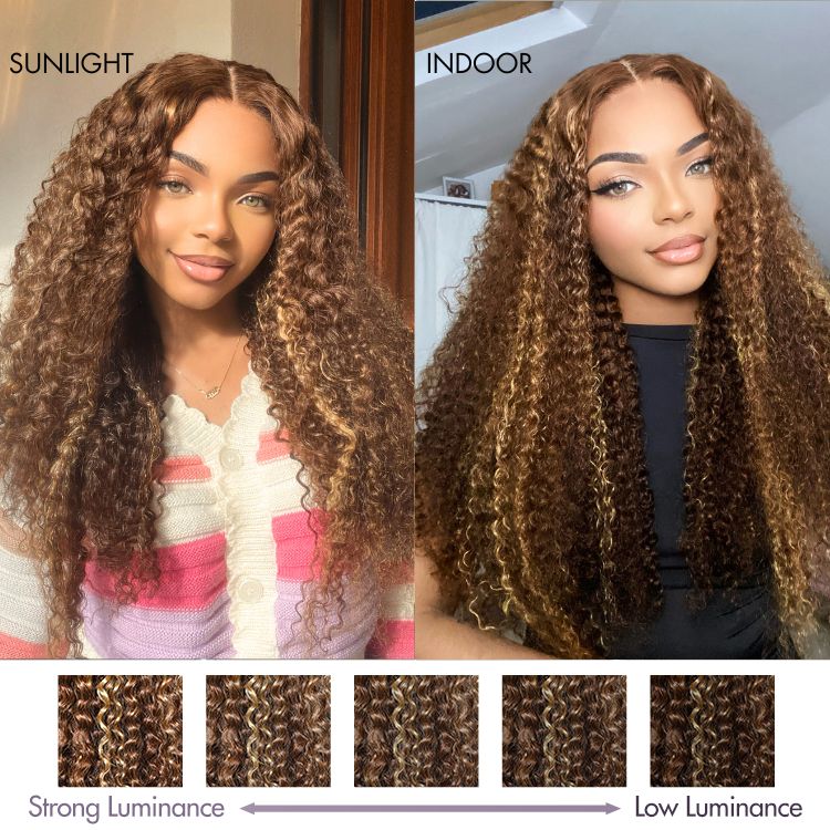 Weekly Special | Honey Blonde Highlight Kinky Curly Glueless 5x5 Closure HD Lace Wig Breathable Cap- US Only - Image 10
