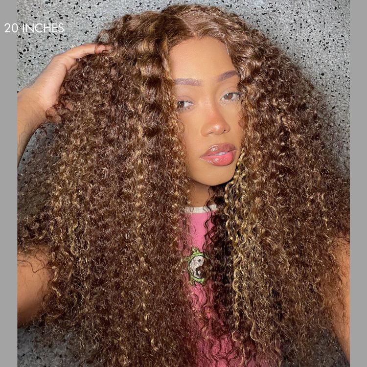 Weekly Special | Honey Blonde Highlight Kinky Curly Glueless 5x5 Closure HD Lace Wig Breathable Cap- US Only - Image 4