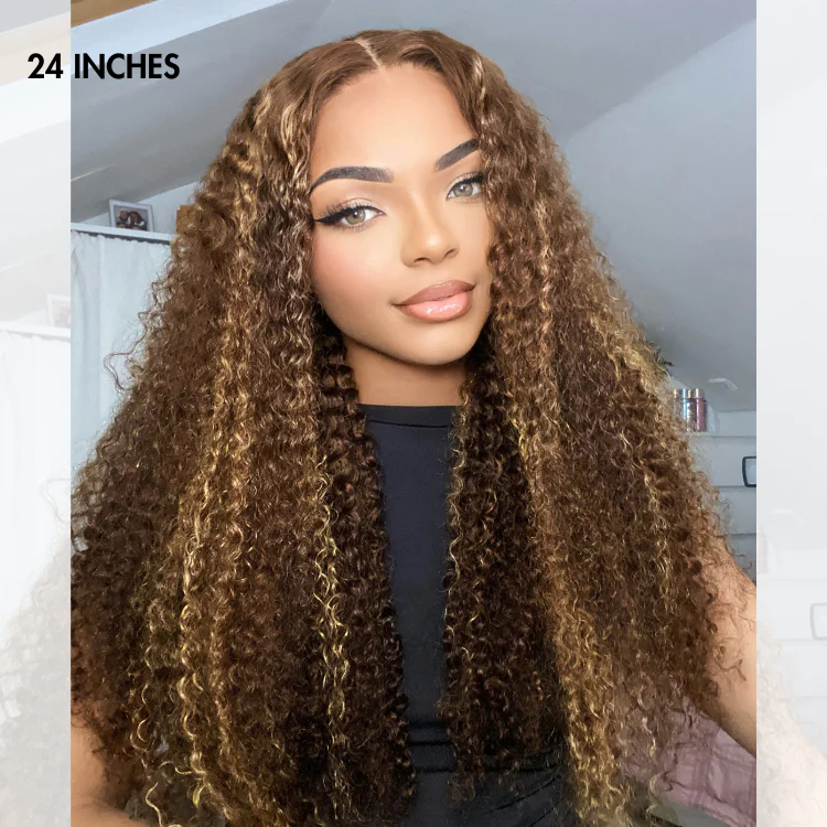 Weekly Special | Honey Blonde Highlight Kinky Curly Glueless 5x5 Closure HD Lace Wig Breathable Cap- US Only - Image 5